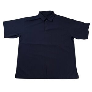 MUJI Mens Navy‎ Blue Cotton Blend Short Sleeve Snap Polo Shirt Size S Minimalist
